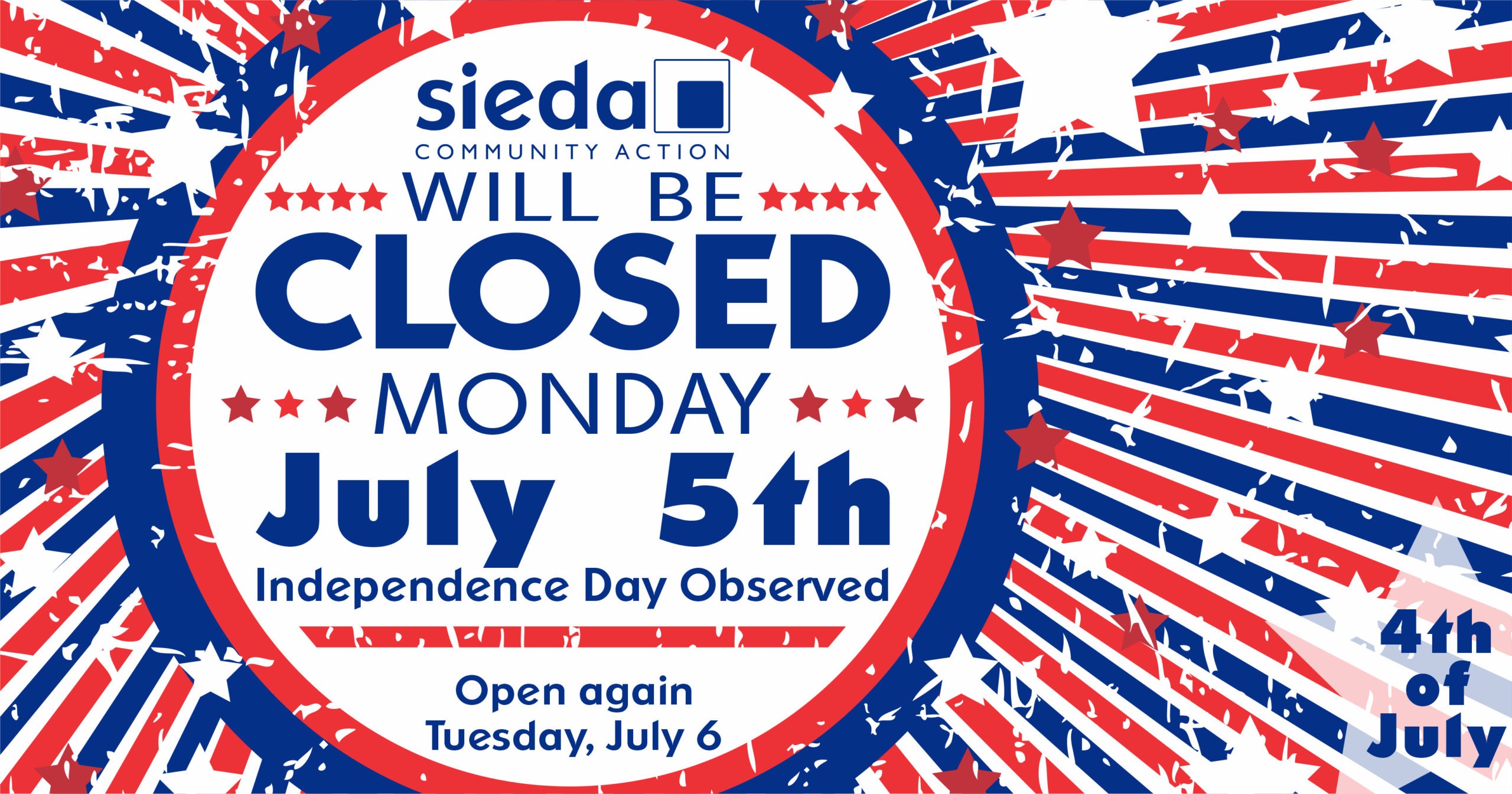 Sieda will be Closed July 5th for Independence Day Sieda Community Action